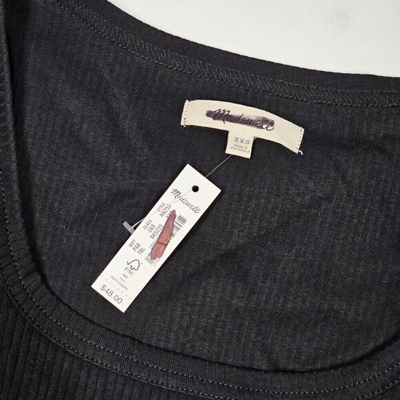 Madewell Square-Neck Long-Sleeve Crop Tee in Sleekhold True Black Women Size XXS - Picture 9 of 10